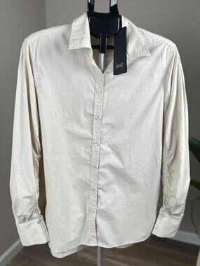 Yest Soft Sand 100% Cotton Ruched Sleeve Button-Up Shirt NWT Size 10